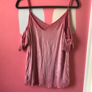 Coral-Pink American Eagle Cold Shoulder Top